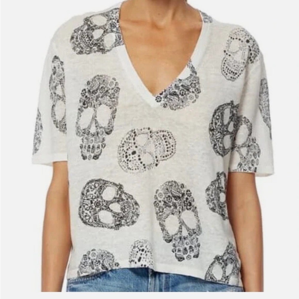 New Skull Cashmere White/Charcoal RUMA Linen Skull BOHO Top Size L - Picture 6 of 15